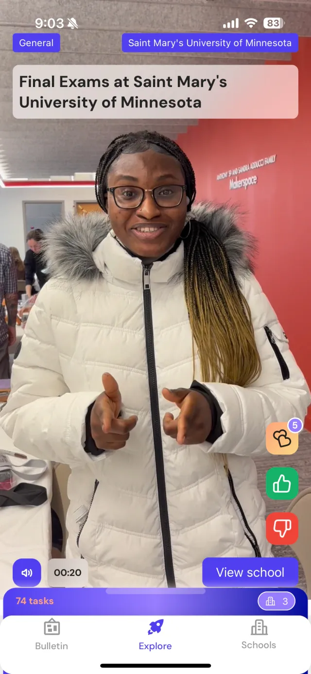 Loper app Discover feed recommending school, career, and campus content to a student