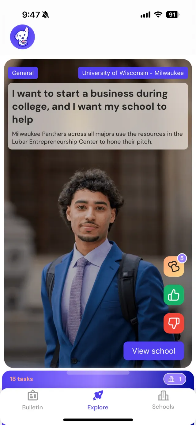Loper institution profile content inside the mobile app