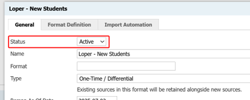 Slate source format with Status set to Active